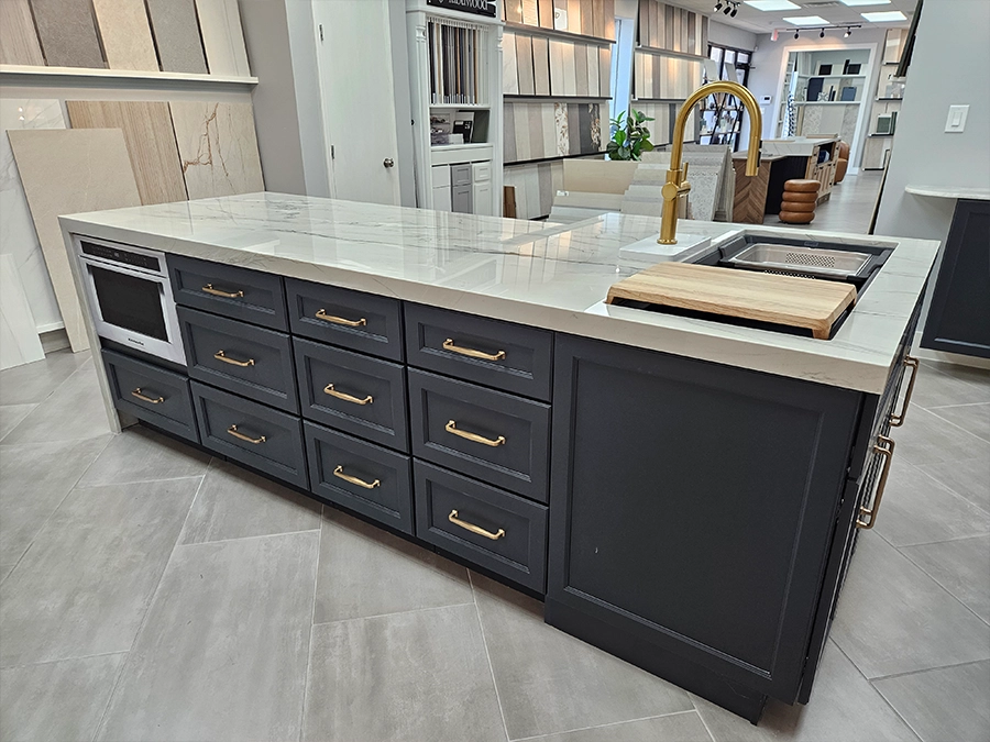 Kitchen cabinetry display with integrated appliances in the Unique BKB showroom
